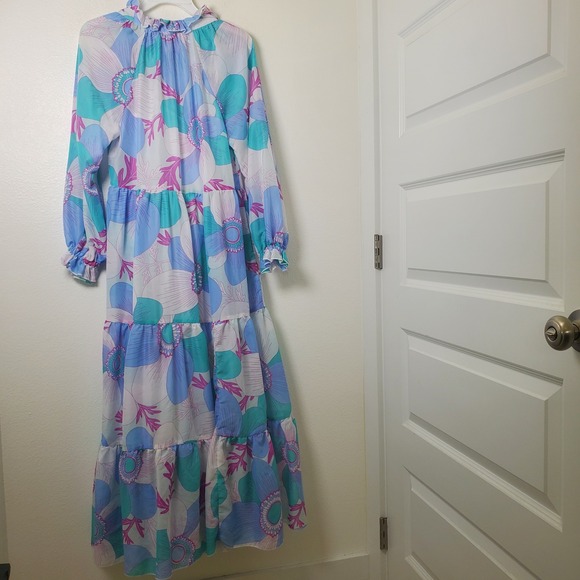J Marie Mia Rae Long Sleeve Maxi Dress Floral Print Blue Teal Pink   S - Picture 4 of 16